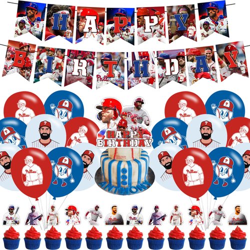 Bryce Harper Baseball Star Birthday Party Decorations, Themed Party Supplies with Banner, Cake Topper, Cupcake Toppers, Balloons for Kids Adults Kids Sports Party Decorations