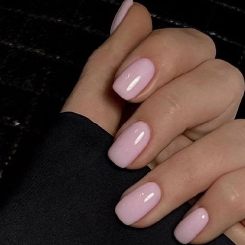Pink Press On Nails Short Square with Nail Glue Kit Reusable Baby Pink Fake Elegant Nails False Nail Set Jelly Glue Nail File 12 Sizes 24pcs