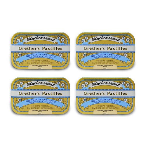 GRETHER'S Pastilles Original Blackcurrant Natural Remedy Dry Mouth Relief - Soothing Throat & Healthy Voice - Long-Lasting Flavor, Gift for Singers - Gluten-Free - 4-Pack, 3.75 oz Per Box
