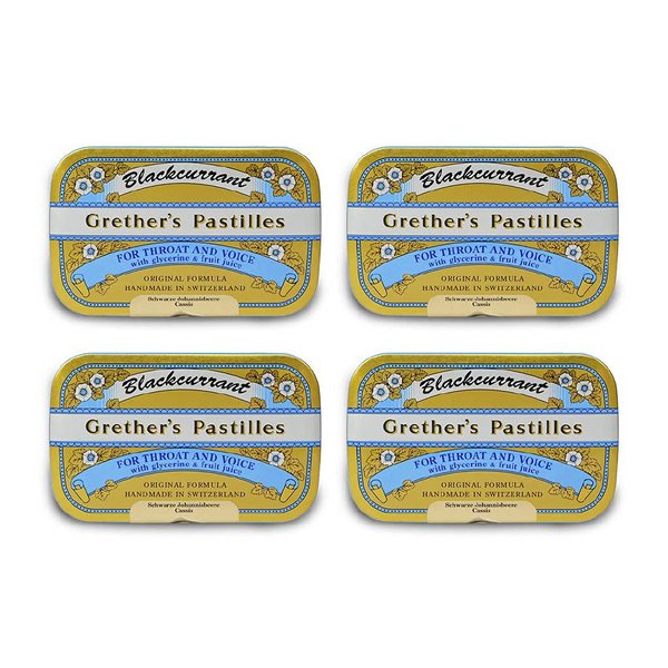 GRETHER'S Pastilles Original Blackcurrant Natural Remedy Dry Mouth Relief - Soothing Throat & Healthy Voice - Long-Lasting Flavor, Gift for Singers - Gluten-Free - 4-Pack, 3.75 oz Per Box