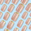 AZPEPSI French Tip Press on Nails Short Square Fake Nails Gold Glue On Nails Nude False Nails with Design Glossy Acrylic Nails Press Ons Reusable Oval Nails for Women Girls Manicure 24pcs