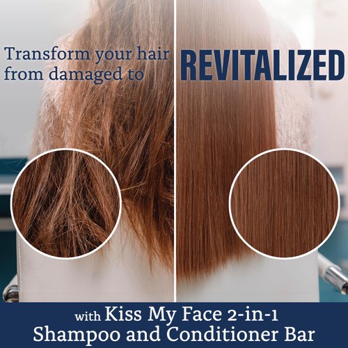 Kiss My Face Strengthen 2-in-1 Shampoo and Conditioner Bar, With Monoi Oil and Shea Butter, Fortifies and Hydrates, For Dry and Damaged Hair, Cruelty Free and Palm Oil Free, Pack of 3