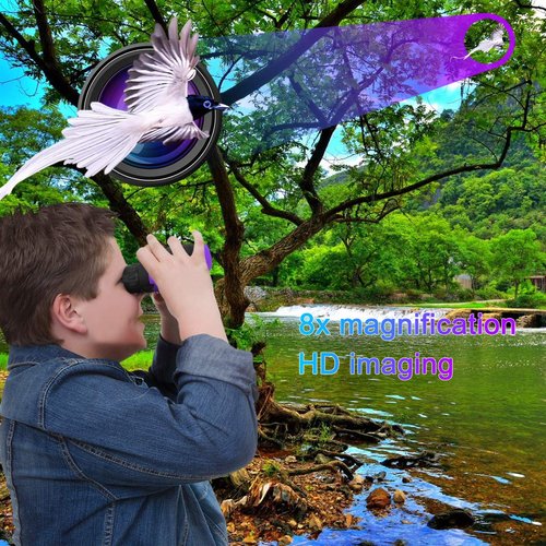 VNVDFLM Compact Binoculars for Kids Yard Toys,3-12 Year Old Girl, Best Gift for 4-10 Year Girls to Watching Birds, Toys for 3-12 Year Old Boys Exploring Nature(Purple)