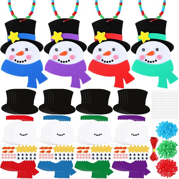 Yuxung 24 Sets Christmas Craft Kits DIY Christmas Snowman Necklace Crafts Kit Xmas Foam Crafts Christmas Holiday Gifts Party Favor Craft Activities