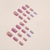 Short Square Fake Nails Pink Press on Nails Nude False Nails with Design Gold Line Purple Glossy Glue on Nails Full Cover Acrylic Stick on Nails for Women 24pcs
