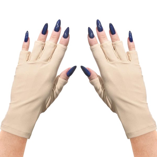 ManiGlovz - The ORIGINAL UPF 50+ UV Light Protective Nail Gloves | Gel Manicure Gloves and Anti UV Fingerless Gloves for Women | Can be Used as Sun Protection Gloves for Driving | Nude