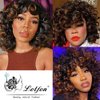 Lotfon Curly Wigs for Black Women Soft Honey Blonde Short Curly Wig with Bangs Afro Loose Curls Heat Resistant Synthetic Wig for African American Women (1B/30)
