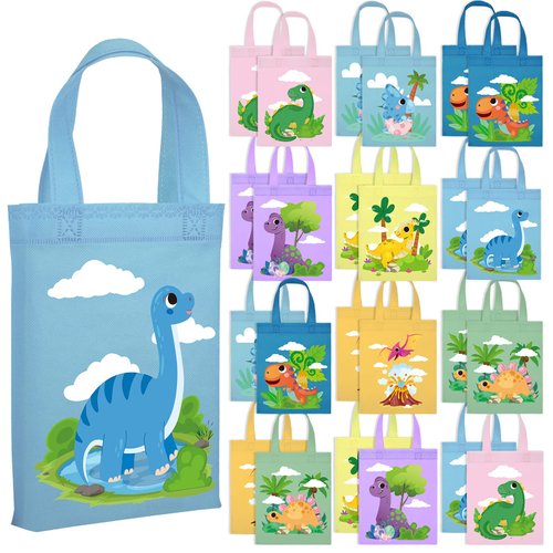 24 Pcs Dinosaur Party Favor Bags with Handles Dinosaur Birthday Party Supplies Dino Non Woven Goo...