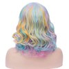 BERON 14 Inches Rainbow Wig Short Wavy Wig Rainbow Wigs with Bangs Bob Wig Colorful Wig for Women Wig Cap Include