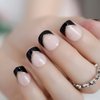 iMABC Press on Nails - Nude Black French Glitter Tips Fake Nail | Cute Short Glossy Shiny Solid False Nails | Glue Acrylic Decoration Manicure Gift for Girls Women 24Pcs