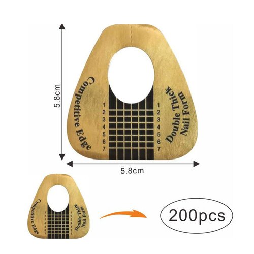 VNC 200Pcs Long Nail Forms for Acrylic Nails Thick Nail Art Tips Extension Forms Durable Acrylic Nail Paper Form Golden Color Nail Former Stickers