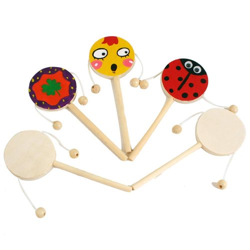 EXCEART Baby Toy 6pcs Wooden Musical Rattle Toy Unfinished Wooden Rattle-Drum Round Corner Handcraft Baby Shaking Drum Early Educational Toy for Kids DIY Painting Drawing Kids Toys