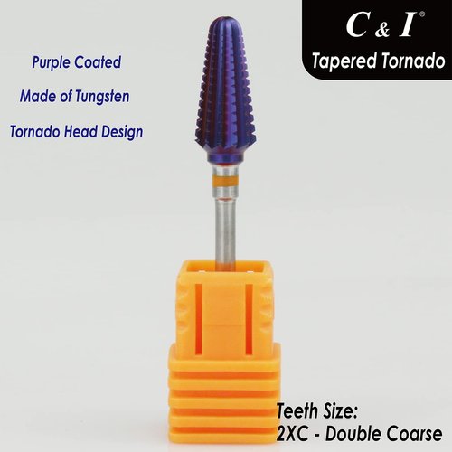 C & I TAPERED TORNADO & TEXAS TORNADO Nail Drill Bit for Nail Drill Machine, Purple Coated (Tapered Tornado XXC)