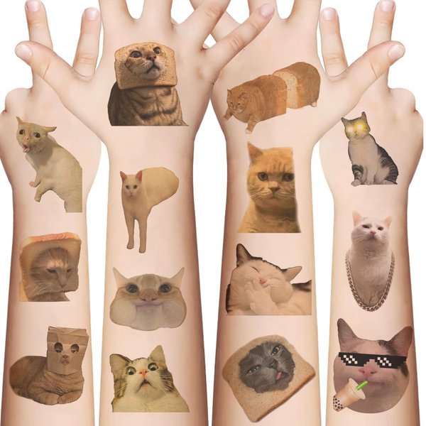 74Pcs Cats Tattoos for Kids, Funny Cats Meme Tattoos, Cat Stickers Waterproof, Cats Party Decorations, Cats Party Favors for Kids, Boys, Girls, Men, Women(10 Sheets)