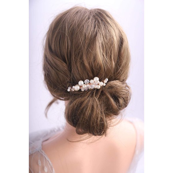 Denifery ONE CLIP Bridal Hair Comb Pearl Wedding Hair Comb in Gold Rose Gold Silver Bridal Headpiece Pearl Hair Comb Wedding Hair Accessory Rhinestone Hair Comb (Gold)
