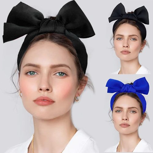 Coridy Huge Oversized Bows Headbands Super Big Bow Knot Hairbands Black Blue Hair Bow Head Bands Cute Hair Accessories for Birthday Party Festival Costume 2Pcs (BLACK+BLUE)
