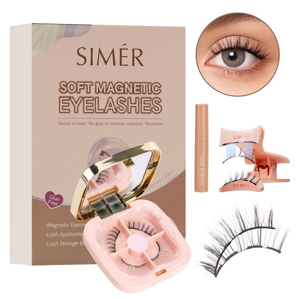 Magnetic Eyelashes Kit, Soft Magnetic Eyelashes, Natural Look Reusable Glue-free Dual Magnetic Lashes with Applicator, Lightweight Dual Magnetic Lashes - No.1 COMIC STYLE