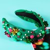Gmmidea Christmas Jeweled Headbands for Women Girls Christmas Outfits Accessories Xmas Bow Rhinestone Pearl Knotted Headband Red Green Wide Top Knot Hairband Fancy Holiday Gifts