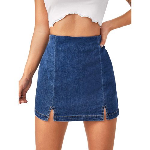 Floerns Women's Casual Split Hem High Waist Denim Skorts Skirt Shorts Blue L