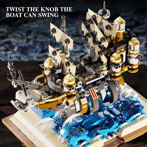 ZYLEGEN Pirate Ship Building Toy Set for Adults,Queen Mary Pirates Ship Building Blocks Kit,Sailboat Sets to Build, for Adult who Like Adventures Play and Book(1,028Pcs)