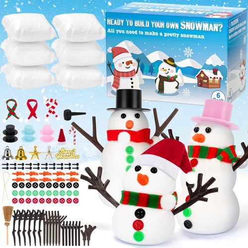 QIYVLOS Build A Snowman Kit, 6 Pack Christmas Snowman Crafts for Kids, Modeling Clay Creative Gift Build a Snowman Kit Snow Toy 105Pcs Party Activity Supplies