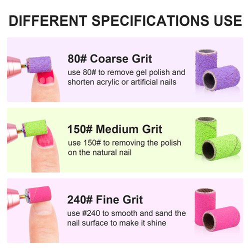 Rolybag Sanding Bands for Nail Drill Sanding Bands#80#150#240 Grits 210Pcs Color Coarse Fine Nail Sanding Bands 2Pcs Nail Drill Bits 3/32" Mandrel Bits Portable Storage Box Set