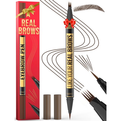 Microblading Eyebrow Pen - Eyebrow Pen 2-in-1 Dual-Ended Eyebrow Pencil with Micro-Fork Tip & Precise Brush-Tip Create Hair-Like Brows, Natural Brow Eyebrow Pen, Long Lasting, Black Brown