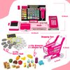 Kids Cash Register Toy with Shopping Cart Toddler Pretend Play Store Cashier Register for Kids with Music / Real Calculator / Scanner Learning Toys for Girls Birthday Gift for 3-8 Year Old Girl