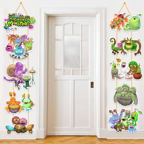 2Pcs Monster Porch Sign Door Banner Monster Theme Party Supplies for Monster Birthday Party Decorations
