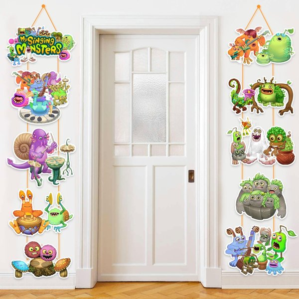 2Pcs Monster Porch Sign Door Banner Monster Theme Party Supplies for Monster Birthday Party Decorations