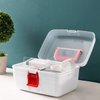 MyGift 10 Inch Multipurpose Portable White Plastic Storage Box with Removable Tray, Clear Lid and and Red Handle and Latch Lock, Home First Aid Storage Tool Box Sewing Kit Organizer Carrying Case