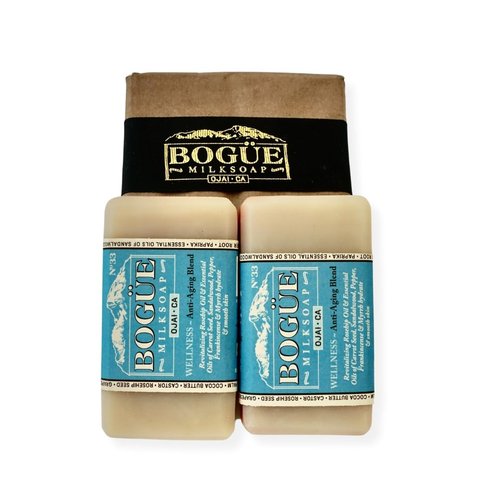 Handmade Goat Milk Soap 2 Bars- BOGUE No.33 WELLNESS Anti-Aging Blend Revitalizing Rosehip Oil & Essential Oils of Carrot Seed, Sandalwood, Pepper, Frankincense & Myrrh hydrate & smooth skin