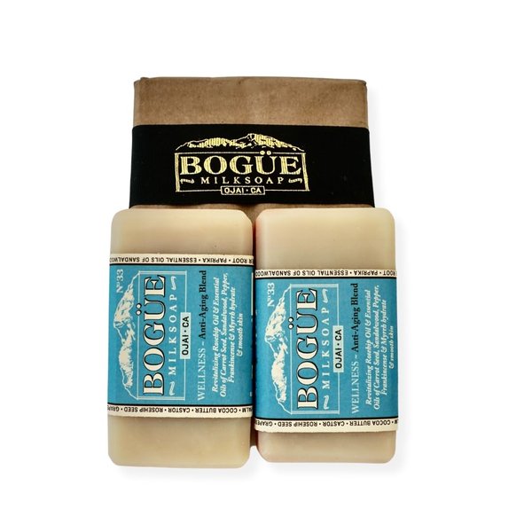 Handmade Goat Milk Soap 2 Bars- BOGUE No.33 WELLNESS Anti-Aging Blend Revitalizing Rosehip Oil & Essential Oils of Carrot Seed, Sandalwood, Pepper, Frankincense & Myrrh hydrate & smooth skin