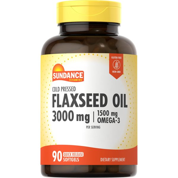 Sundance Flaxseed Oil 3000mg | 90 Softgels | with 1500mg Omega-3 | Cold Pressed | Non-GMO and Gluten Free Supplement