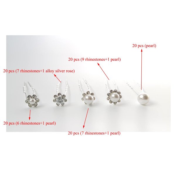 Suandsu 20 Pcs Pearl Crystal Hair Pins Bride Wedding Hair Clips Rhinestone Hair Piece Accessories for Women and Girls (9 rhinestones+1 pearl)