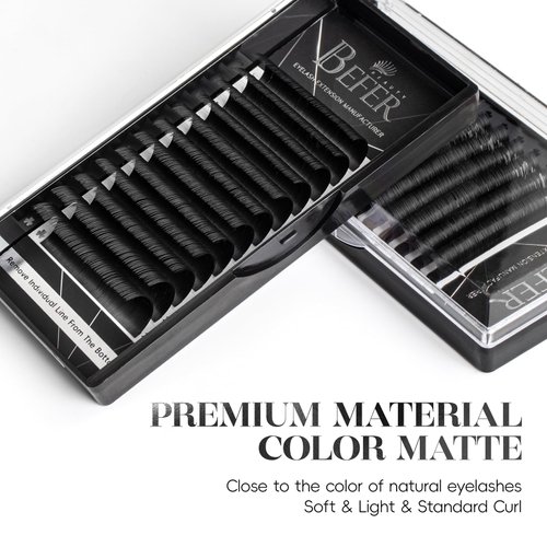 Befer Beauty Volume Lash Extensions 0.07D, Mix-15-20mm Eyelash Extension Matte Black, Easy Fan Volume Lashes Fluffy Matte Black Soft, D Curl Self Fanning Lash Extension Professional Eyelash Extensions