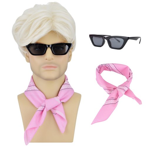 PARTY ZONE Short Mens Blonde Wigs For Men Ken Costume Coplay Wig Sunglasses Blond Boxer Synthetic Hair Wigs for Halloween Party