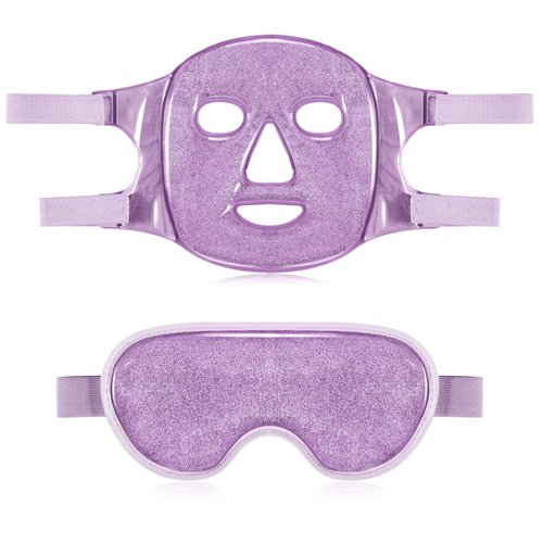 Geyoga Gel Ice Face Eye Mask Cooling Face Eye Masks for Reducing Puffiness, Dark Circles, Redness, Pain Relief, Migraine, Stress, Hot/Cold Pack Compress with Soft Plush Backing(Purple)