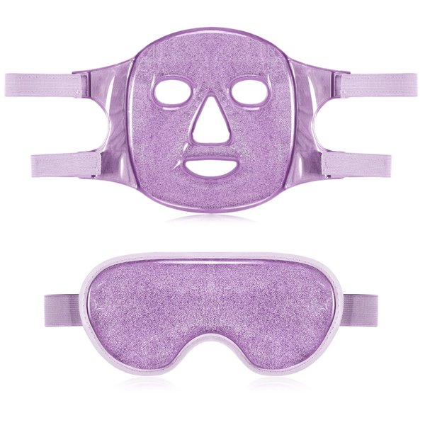 Geyoga Gel Ice Face Eye Mask Cooling Face Eye Masks for Reducing Puffiness, Dark Circles, Redness, Pain Relief, Migraine, Stress, Hot/Cold Pack Compress with Soft Plush Backing(Purple)