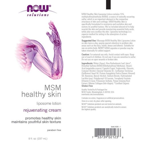 NOW Foods Solutions, MSM Healthy Skin Liposome Lotion, Rejuvenating Cream with Almond Oil and Aloe, 8-Ounce