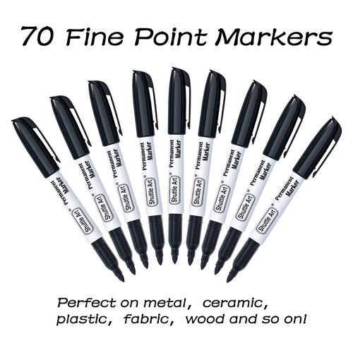 Shuttle Art Permanent Markers, 70 Pack Black Permanent Marker set,Fine Point, Works on Plastic,Wood,Stone,Metal and Glass for Doodling, Marking