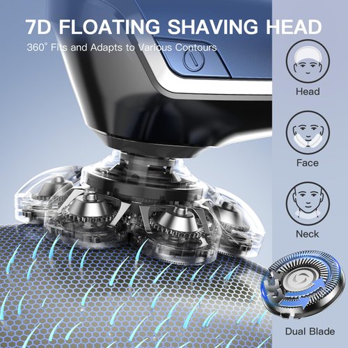 Head Shavers for Bald Men, Uythumidid 7D Wet/Dry Waterproof Head Shaver, USB &Type-C Rechargeable 7-in-1 Electric Razor Grooming Kit, Mens Rotary Shaver for Best Gift, Cordless (Blue)