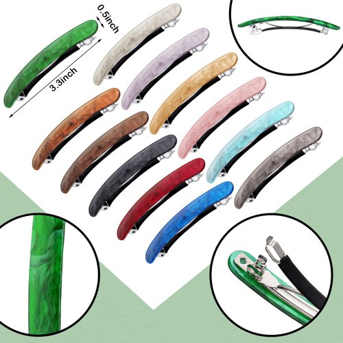 12 Pieces Hair Barrettes for Women Tortoise Shell Hair Barrettes Acetate French Skinny Hair Clip Automatic Ponytail Barrettes for Women Fine Hair Thin Hair Accessories (Elegant Color)