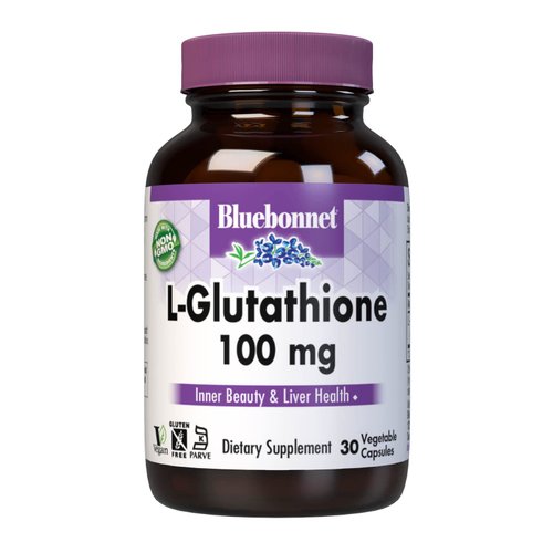 Bluebonnet Nutrition L-Glutathione 100mg, Free-Form Amino Acid, for Free Radical Protection, Soy-Free, Gluten-Free, Non-GMO, Kosher Certified, Vegan, 30 Vegetable Capsules, 30 Servings