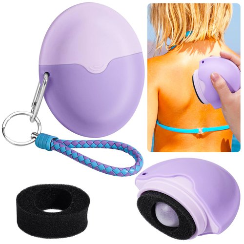 Refillable Sunscreen & Body Lotion Sponge Roller Applicator for Kids and Adults, Child-Friendly Silicone Roller with Even, Mess-Free Application, Travel-Size for Hassle-Free Skincare Routine (Purple)