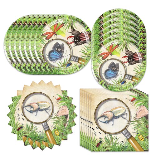 forzma 40 Pcs Insect Birthday Party Decorations Set - Bug Plates, Napkins, Cutlery: Ladybug, Caterpillar Theme - Garden Party Supplies