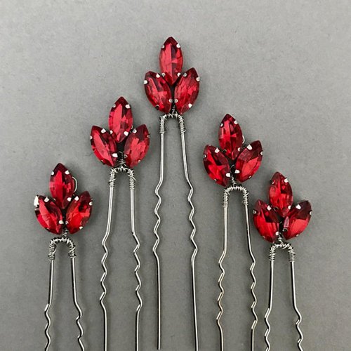 FXmimior Bride Hair Accessories Crystal Hair Pins Clip Bobby Pins Red Rhinestone Bridesmaid Headpiece Customised Wedding pack of 5