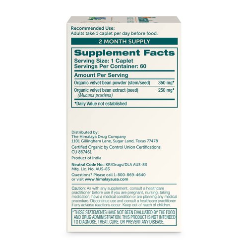 Himalaya Organic Mucuna/Pruriens Herbal Supplement, Supports Relaxation, Tension Relief, Brain Function, Non-GMO, USDA Organic, Vegan, Gluten Free, 600 mg, 60 Plant-Caplets, 60 Day Supply