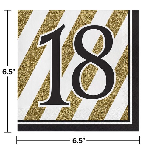 Creative Converting Black and Gold 18" Paper Luncheon Napkins, One size, Happy Birthday