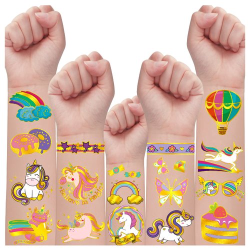 Partywind Metallic Glitter Party Decorations for Girls, Cute Temporary Tattoos Stickers for Kids Party Supplies Favors, Birthday Games Toys (6 Sheets)